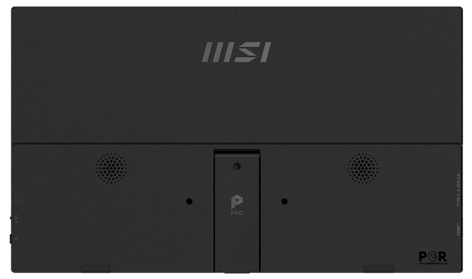 Černé zařízení MSI s dvěma kruhovými reproduktory a centrální podstavou, označené jako „PRO".