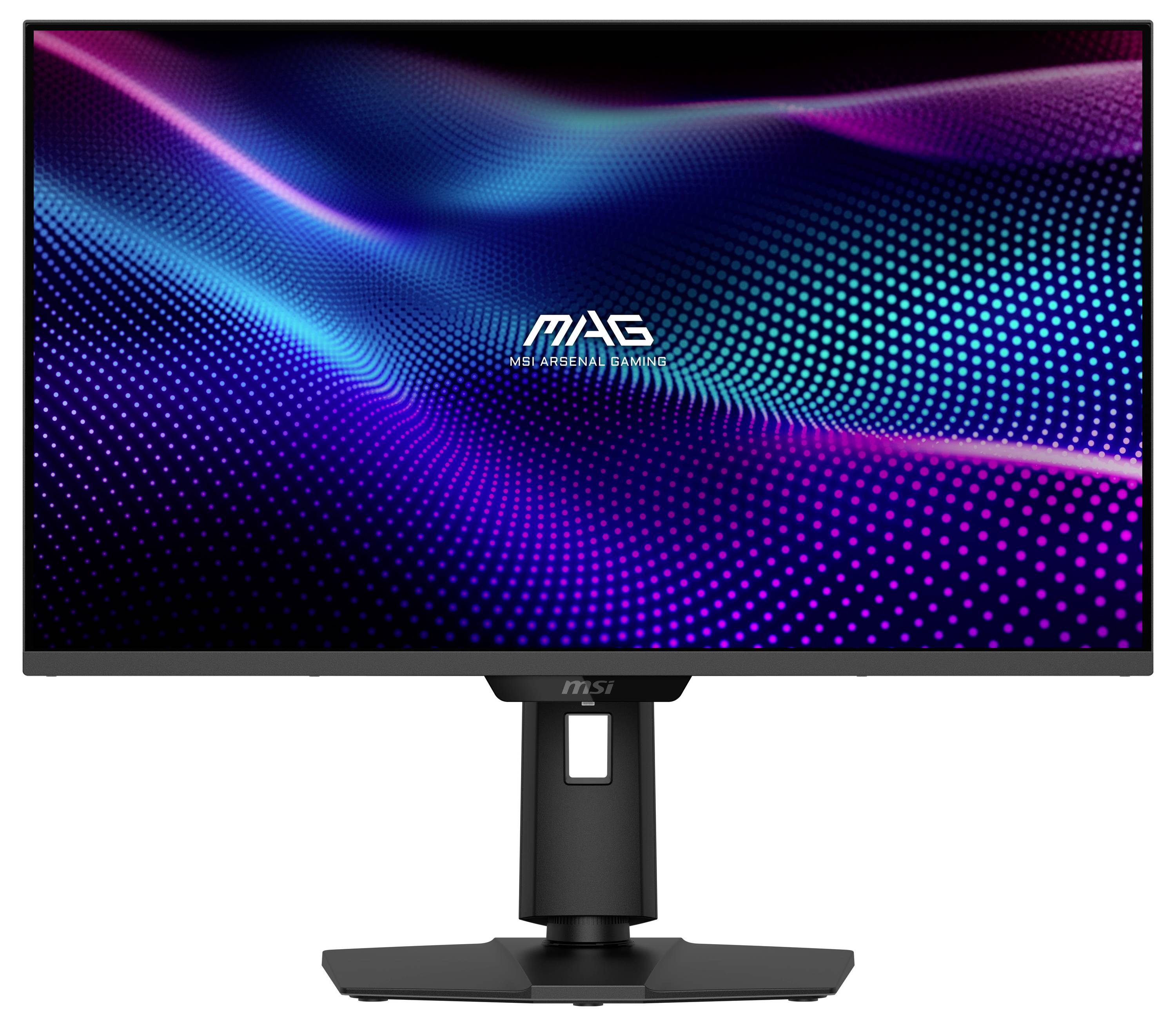 Monitor počítače zobrazující živý, barevný digitální vlnový vzor s přechodnými odstíny modré, fialové a růžové barvy, s textem 'MAG'.