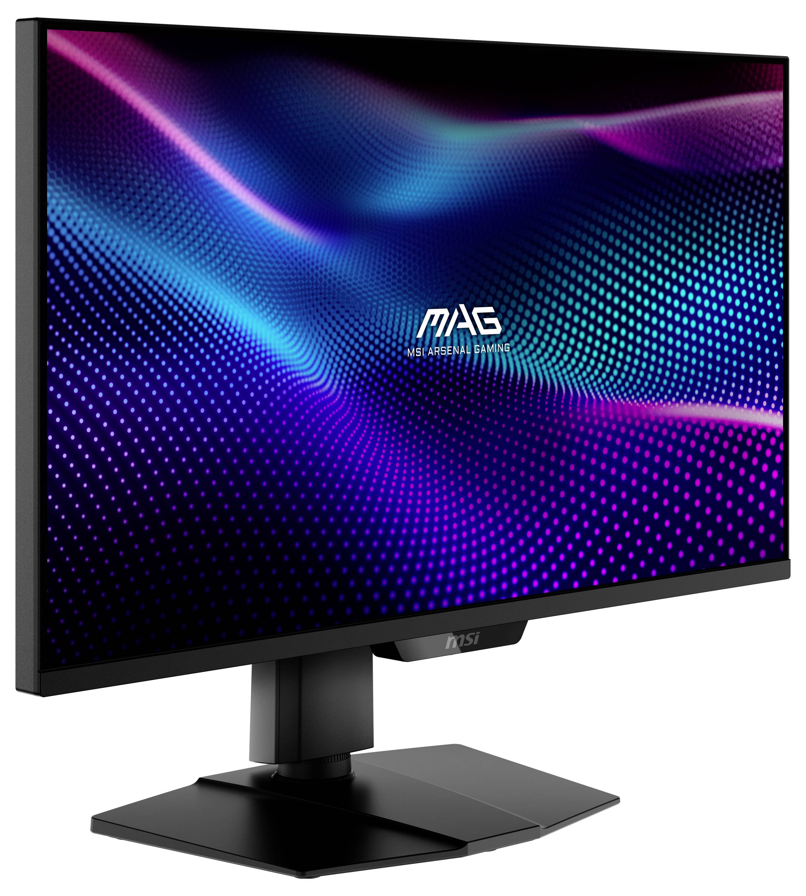 Počítačový monitor zobrazující živý, abstraktní digitální vzor s modrými a fialovými vlnami. Na obrazovce je zobrazen logo 'MAG'.