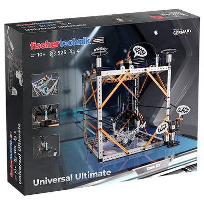 Stavebnice 'Fischertechnik Universal Ultimate: Core XV' pro věk 10+, 525 dílů. Obsahuje obrázek mechanické konstrukce se zvukovými efekty.