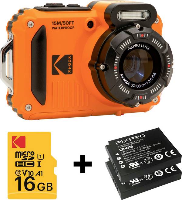 Kodak  digitální fotoaparát 15 Megapixel Zoom (optický): 4 x oranžová akumulátor, blesk, paměťová karta stabilizace obrazu, Wi-Fi, vodotěsný, voděodolný, odolný proti nárazu, prachotěsný