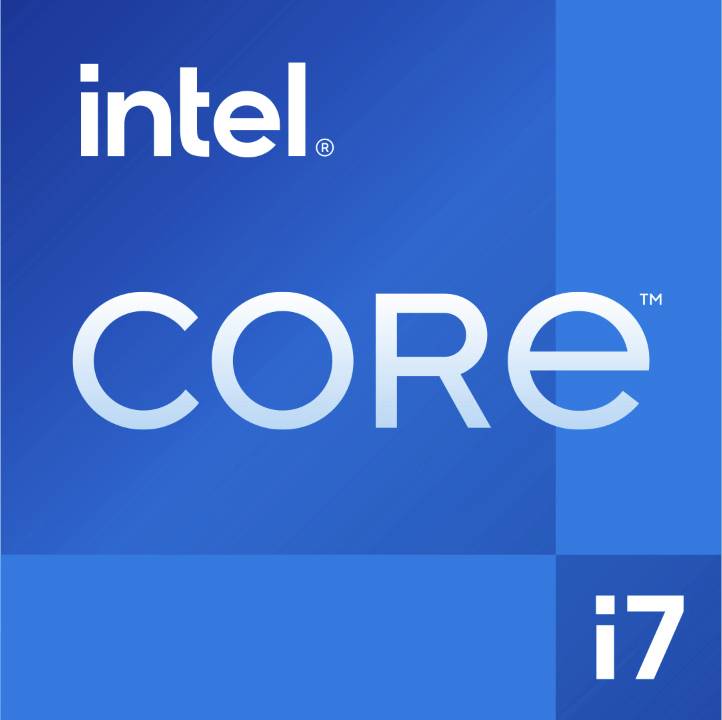 Logo Intel Core i7 na modrém pozadí.