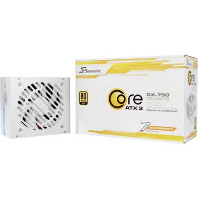 Napájecí zdroj 'Seasonic Core ATX 3 GX-750' včetně krabice. Vlastnosti: 750 wattů, 80 Plus Gold, kompatibilní s PCIe Gen 5, 7letá záruka.