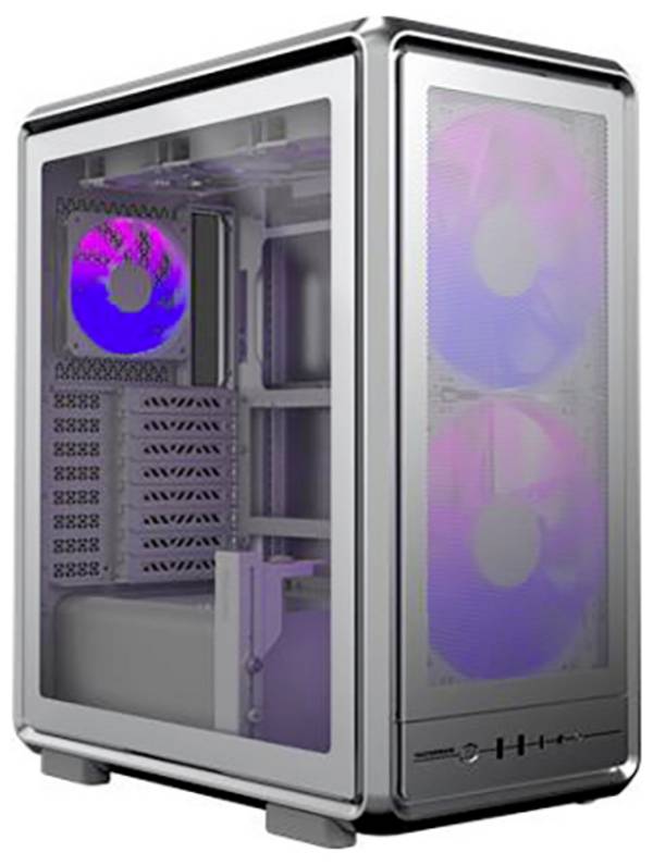 Cooler Master MasterFrame 500 Mesh AR midi tower PC skříň  stříbrná 3 předinstalované LED ventilátory, boční okno, prachový filtr