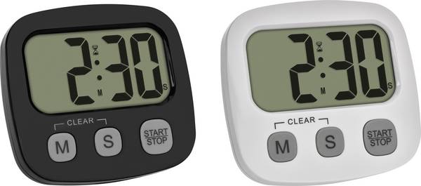 TFA Dostmann 2er Set Digitaler Timer mit Stoppuhr und Uhrzeit stopky černá, bílá digitální