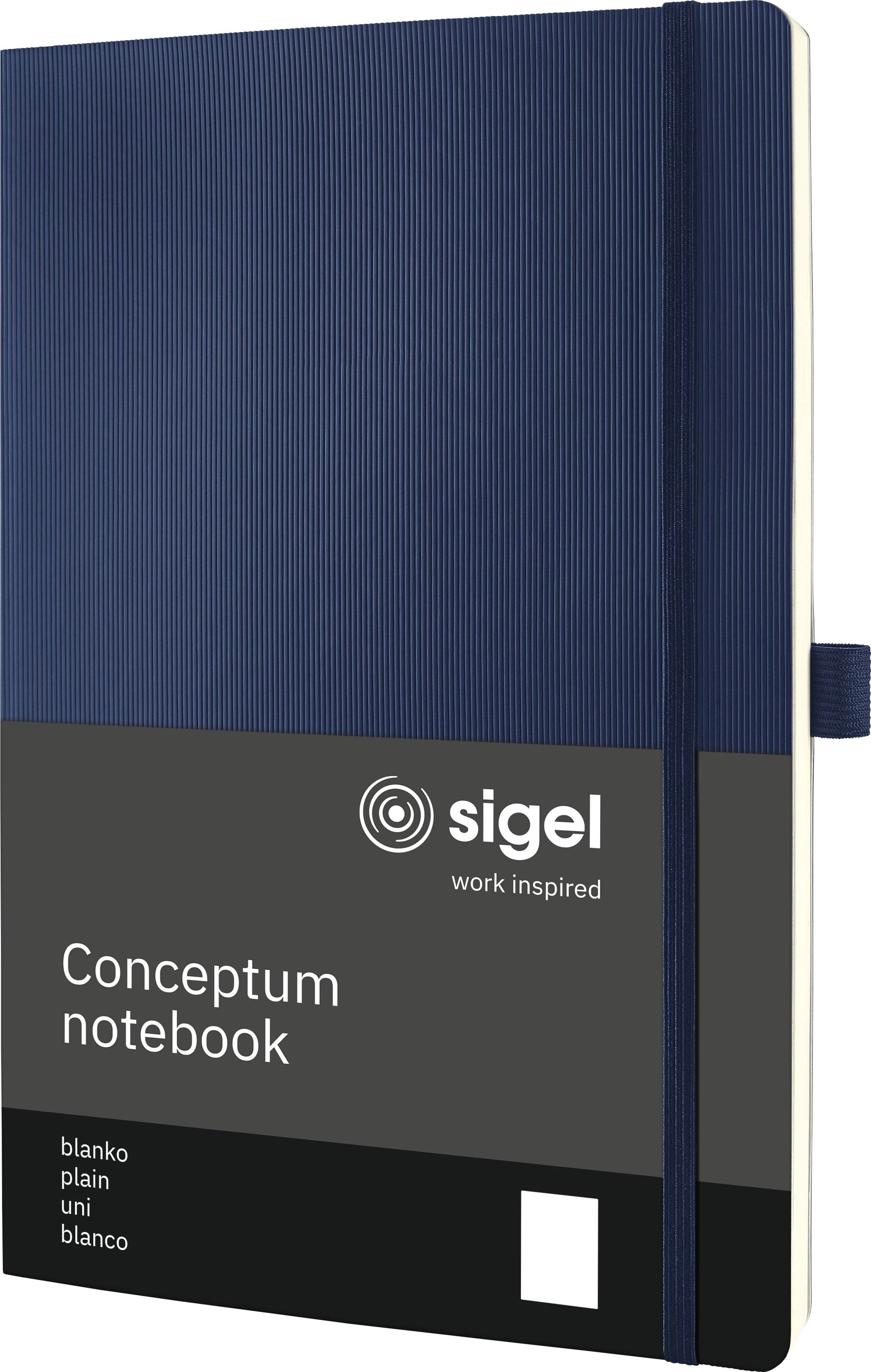 Modrý zápisník Sigel Conceptum s elastickou gumkou, navržený pro pracovní inspiraci.
