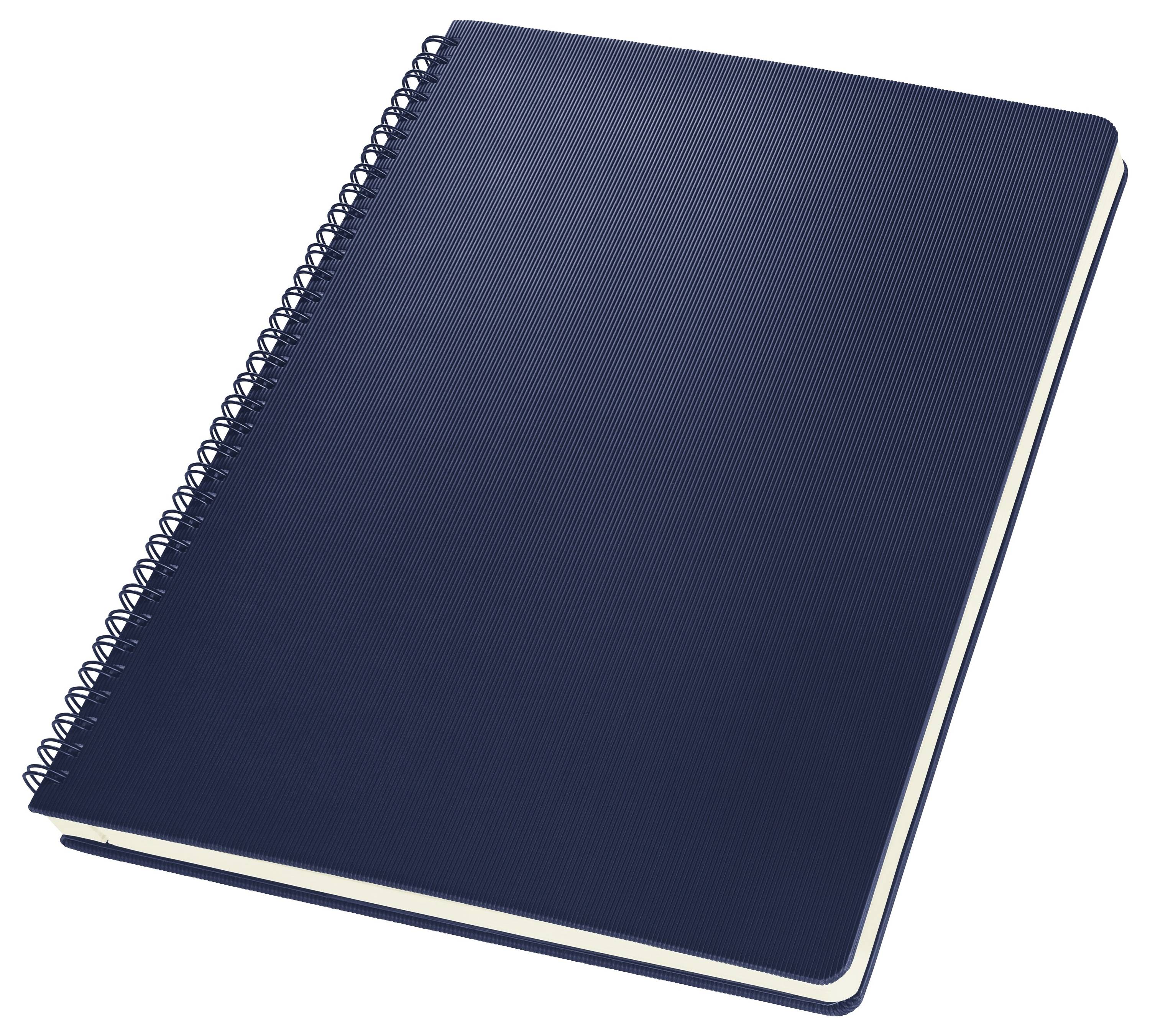 Modrý kroužkový notes zavřený, zobrazující přední stranu obálky.