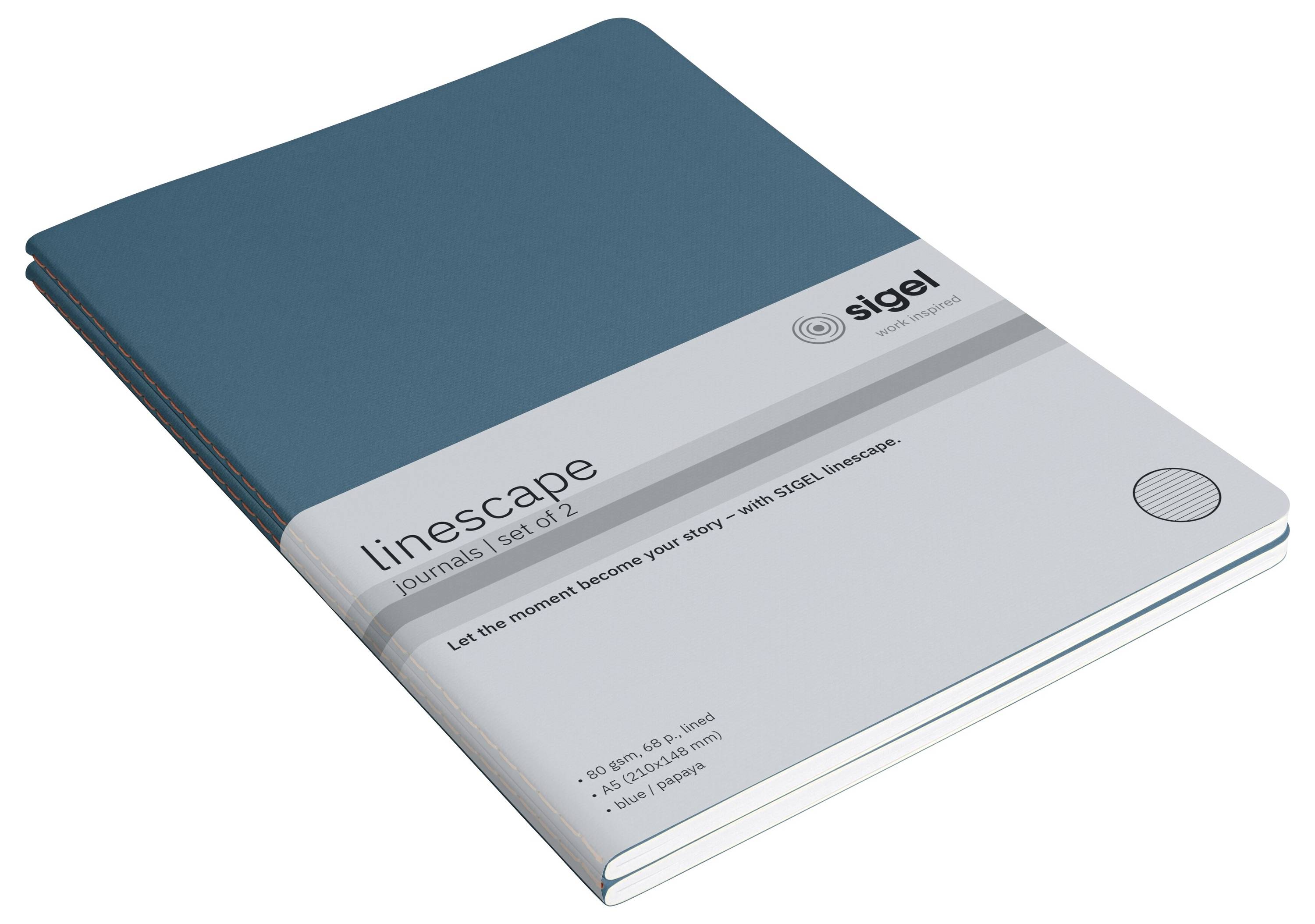 Sigel LS305 Poznámkový blok Linescape Softcover 2 ks DIN A5 linkovaný středně modrá , neonově oranžová Počet listů: 34 l-1
