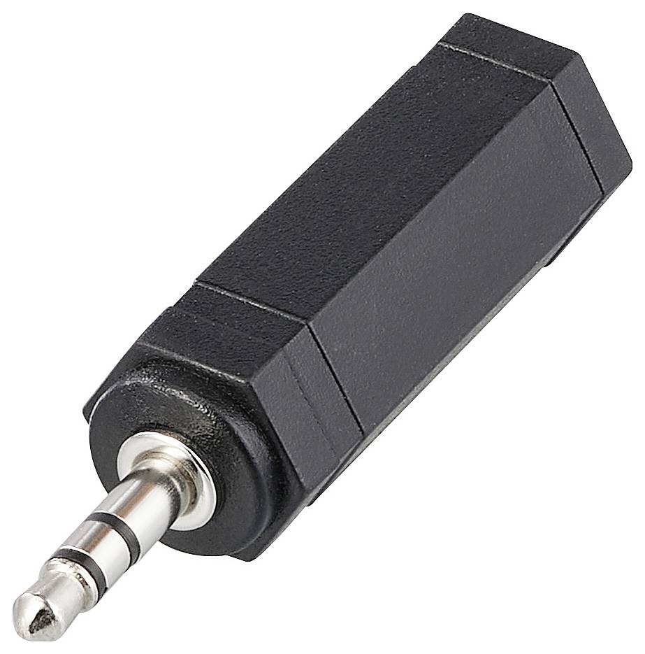 Černý audio adaptér s 3,5mm samčím konektorem na jednom konci, určený pro převod signálů mezi různými audio zařízeními.
