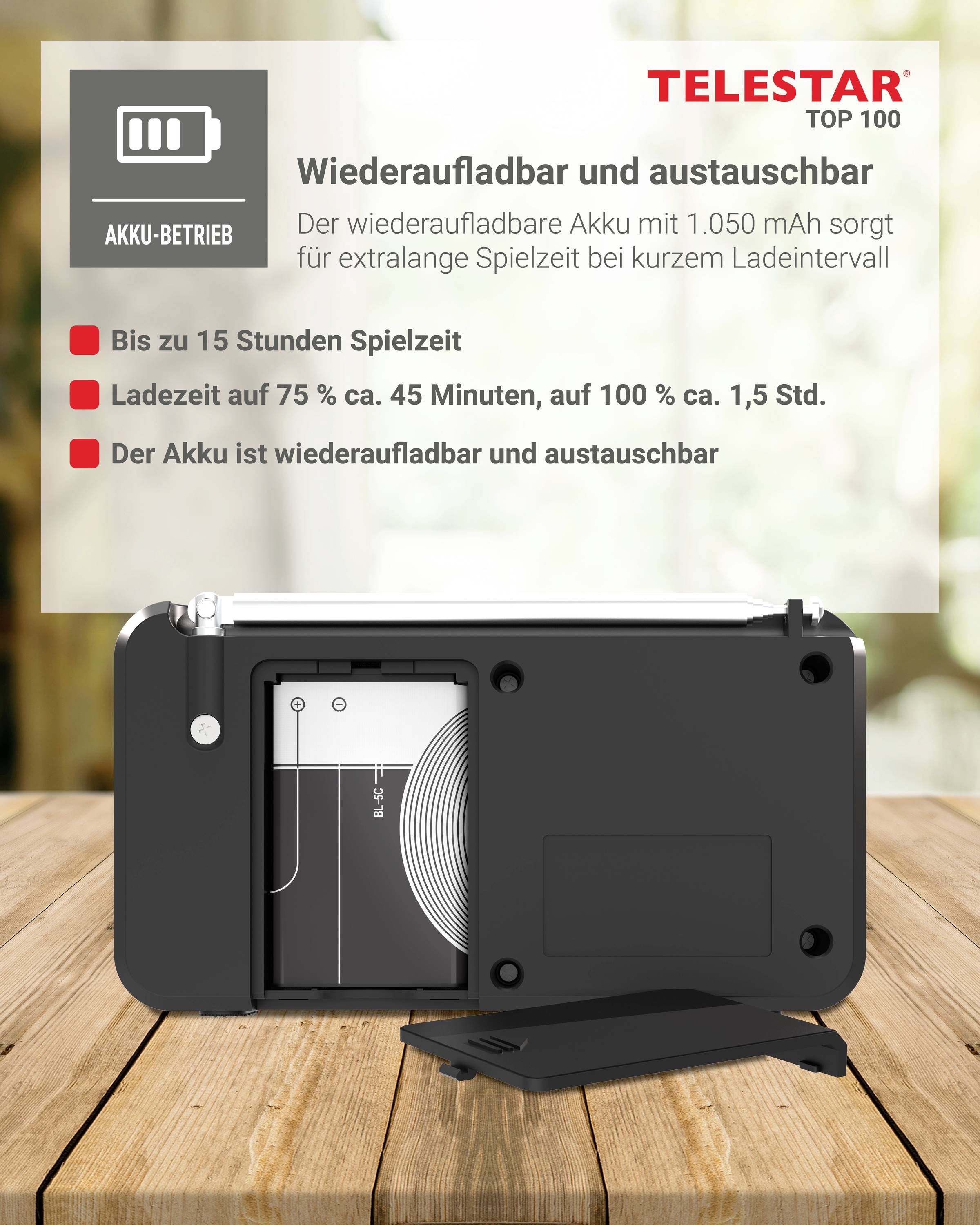 Telestar TELESTAR TOP 100 Schwarz 5700100 Akumulátorové rádio, DAB+, FM, Bluetooth, USB, s USB nabíječkou, s akumulátore-6