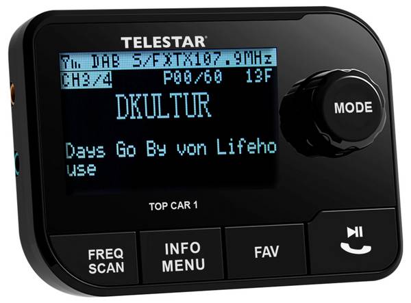 Telestar TOP CAR 1 DAB+ rádio adaptér do auta funkce handsfree, uchycení přísavkami