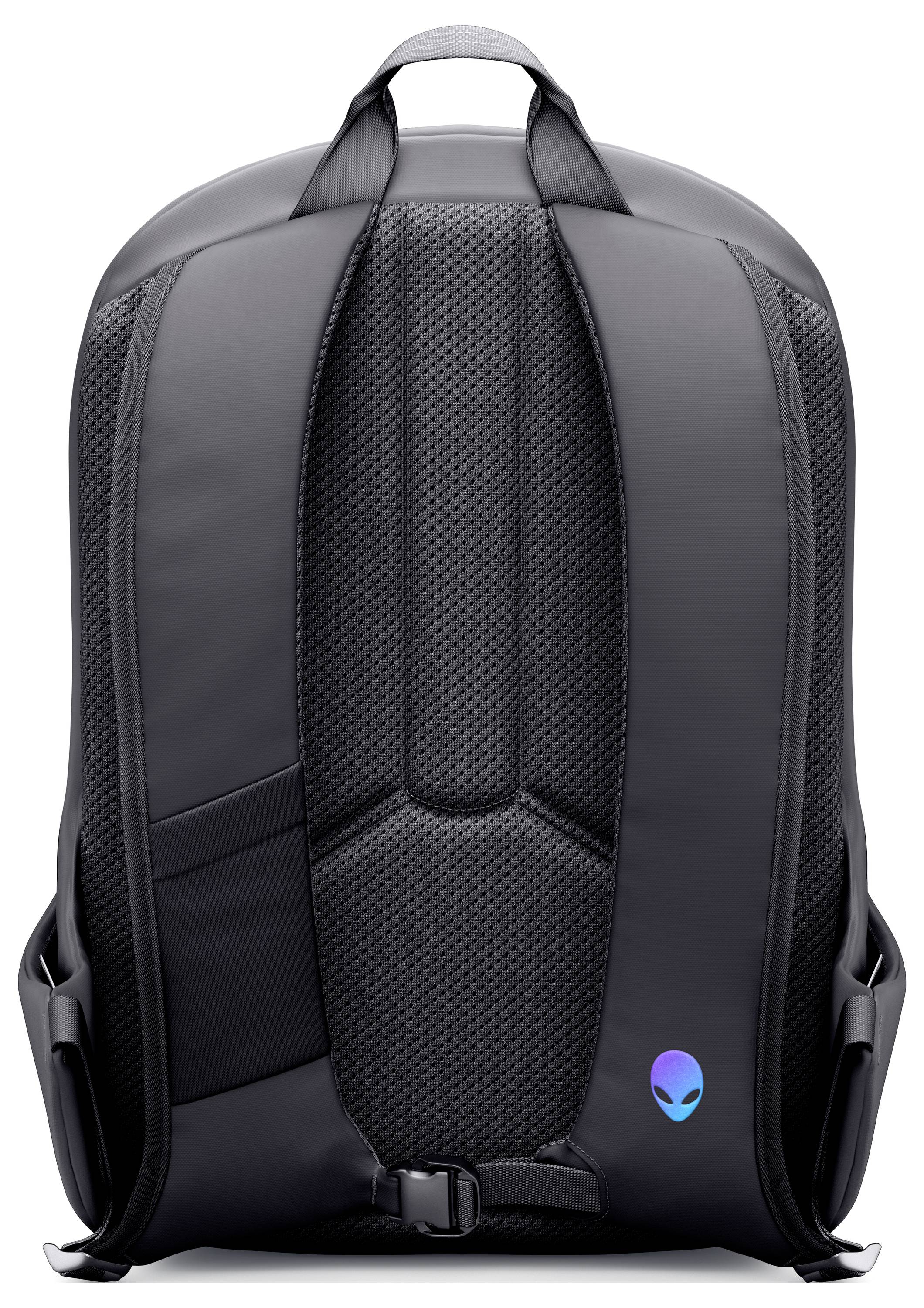 Černý batoh s ergonomickými popruhy a malým logem mimozemšťana v dolní části, navržený pro pohodlí a styl.