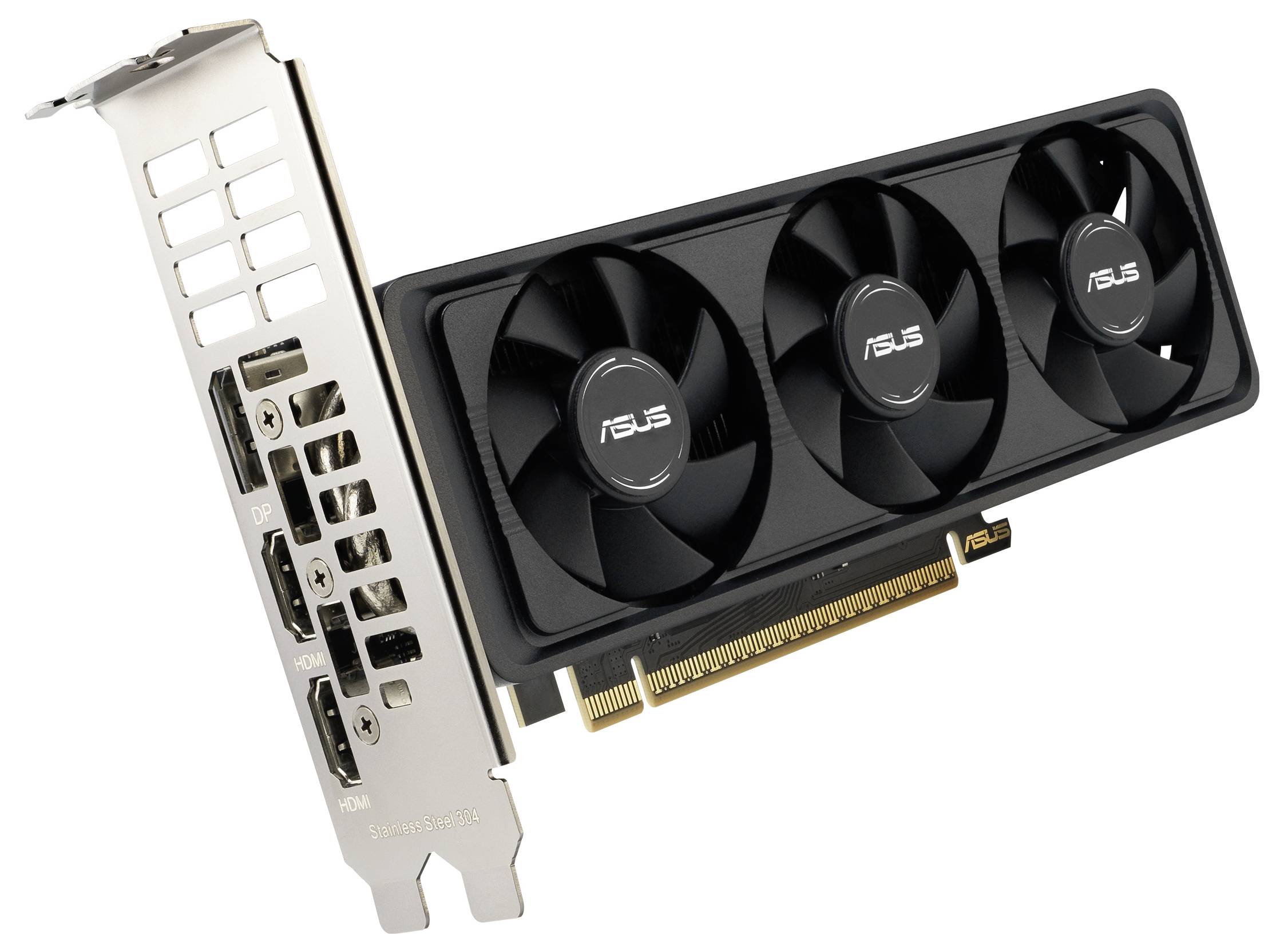 Grafická karta se třemi chladicími ventilátory, vybavená výstupy HDMI a DisplayPort, určená pro počítačové grafické zpracování a hraní her.