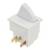 Bílý kolébkový spínač se třemi kovovými kolíky, určený pro elektrické spotřebiče.