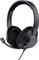Headset s mikrofonem, černý design, vybavený polstrovanými náušníky a nastavitelným hlavovým mostem pro pohodlí.