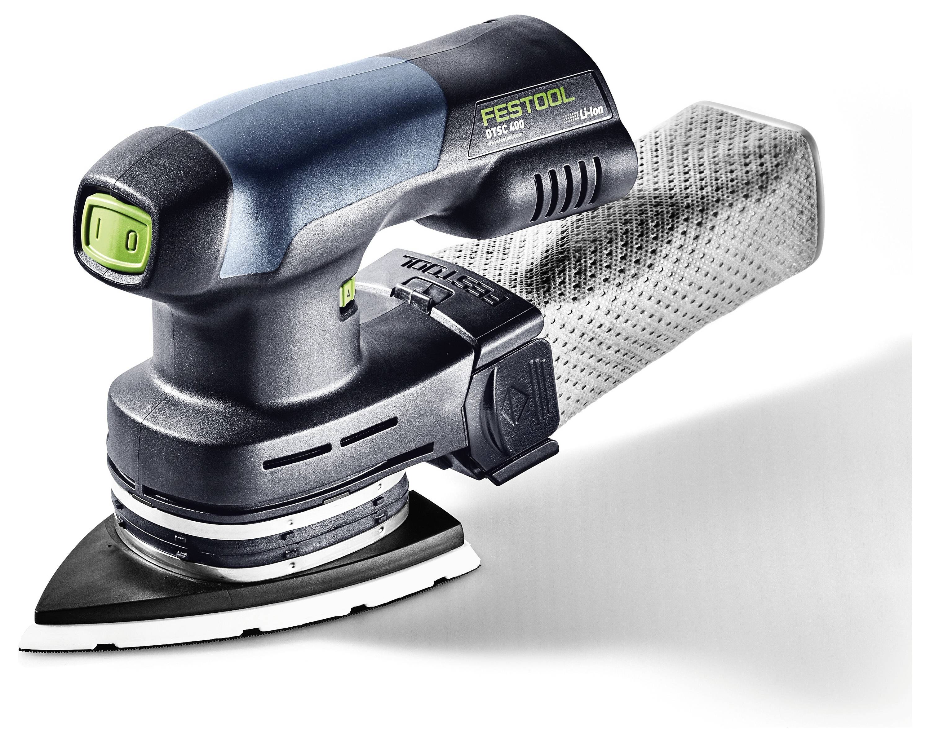 Bezdrátová bruska Festool ETSC 125, trojúhelníková brusná deska, ergonomický design, vestavěný sáček na prach, vhodná pro všestranné brousicí úkoly.