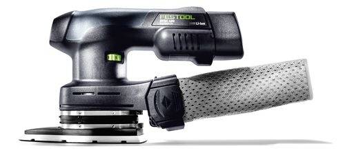 Černá bruska Festool ETS EC 125/3 EQ s odnímatelným prachovým vakem, která vyniká ergonomickým designem a kompaktní stavbou pro efektivní broušení.