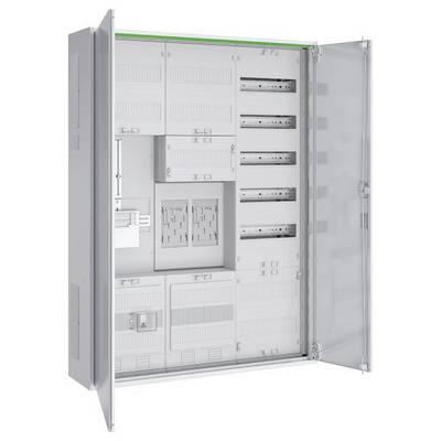 Otevřený elektrický rozvaděč s několika jističi a svorkami pro vodiče, používaný pro řízení distribuce elektrické energie uvnitř budovy.