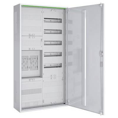 Otevřená elektrická rozvodná skříň zobrazující uspořádané elektrické vedení a několik jističů uvnitř, která demonstruje efektivní správu elektrické energie.