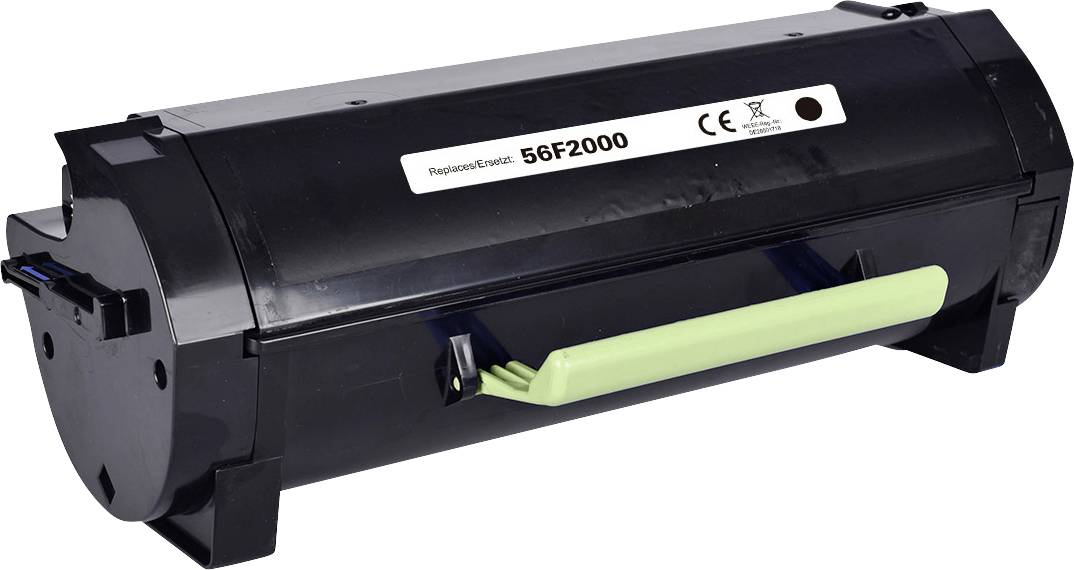 Černá tonerová kazeta se zelenou rukojetí, označená štítkem 'Vyměnit s 56F2000', kompatibilní s různými modely tiskáren.