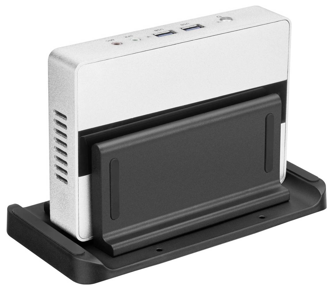 Dokovací stanice pro pevný disk s porty USB a napájecím tlačítkem na černé základně.
