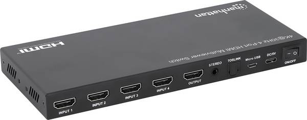 Manhattan   HDMI přepínač kovový ukazatel, s dálkovým ovládáním, režim více pohledů, možnost montáže do stojanu, UHD, Nabíjecí přípojka USB-C® PD 3840 x 2160 Pixel