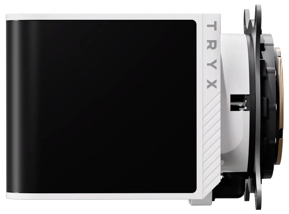 Kompaktní fotoaparát s označením 'TRYX', vyznačující se elegantním designem s otočným objektivem a LCD displejem, určený pro všestrannou fotografii.