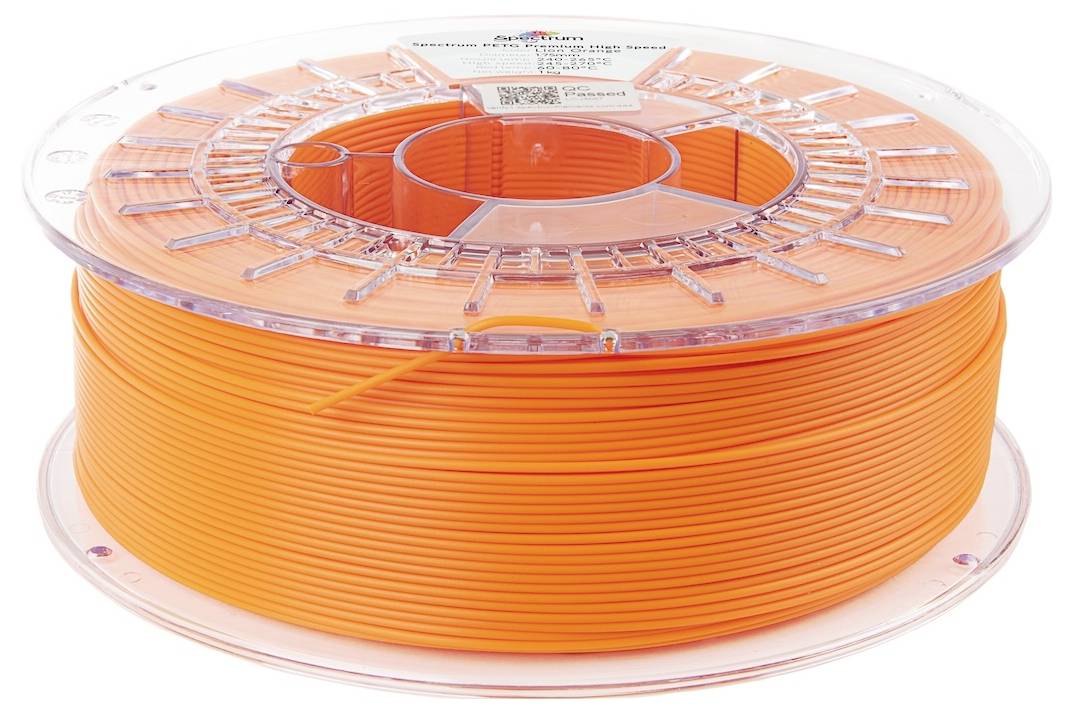 Cívka oranžového 3D tiskového filamentu navinutá pečlivě, ukazující svou živou barvu a hladkou strukturu, vhodná pro různé tiskové projekty.