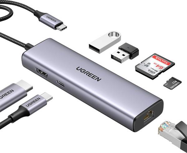 UGREEN USB-C® dokovací stanice  USB-C Hub (7-IN-1) 4K HDMI Vhodné pro značky (dokovací stanice pro notebook): univerzální  vč. funkce nabíjení, integrovaná čtečka karet