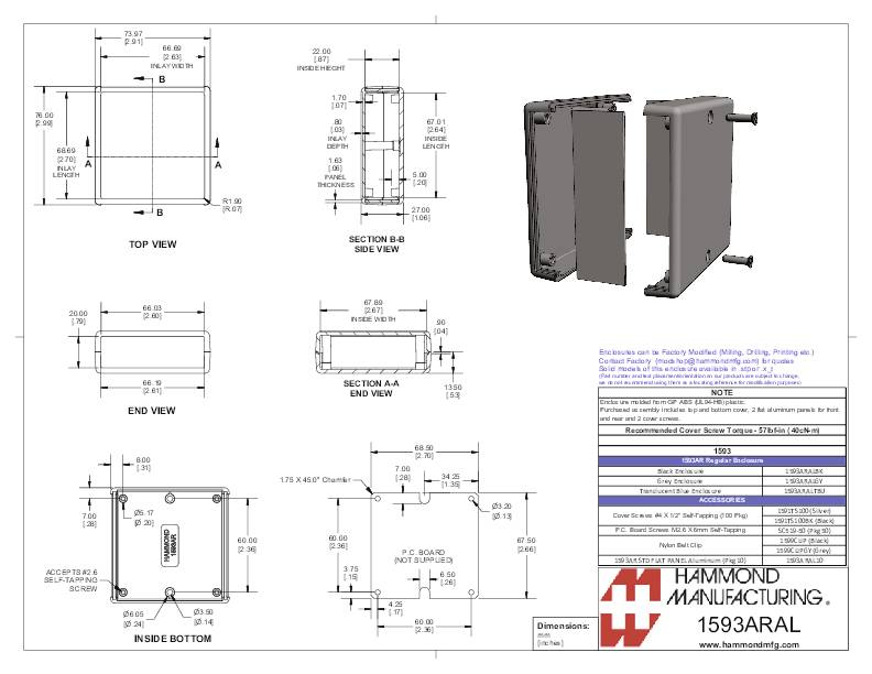 Hammond Electronics 1593ARALGY plastová krabička 74 x 76 x 27 plast ABS šedá 1 ks-2