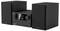 Kenwood stereo systém s centrální řídící jednotkou s displejem a dvěma reproduktory po stranách. Disponuje připojením Bluetooth a USB vstupy.