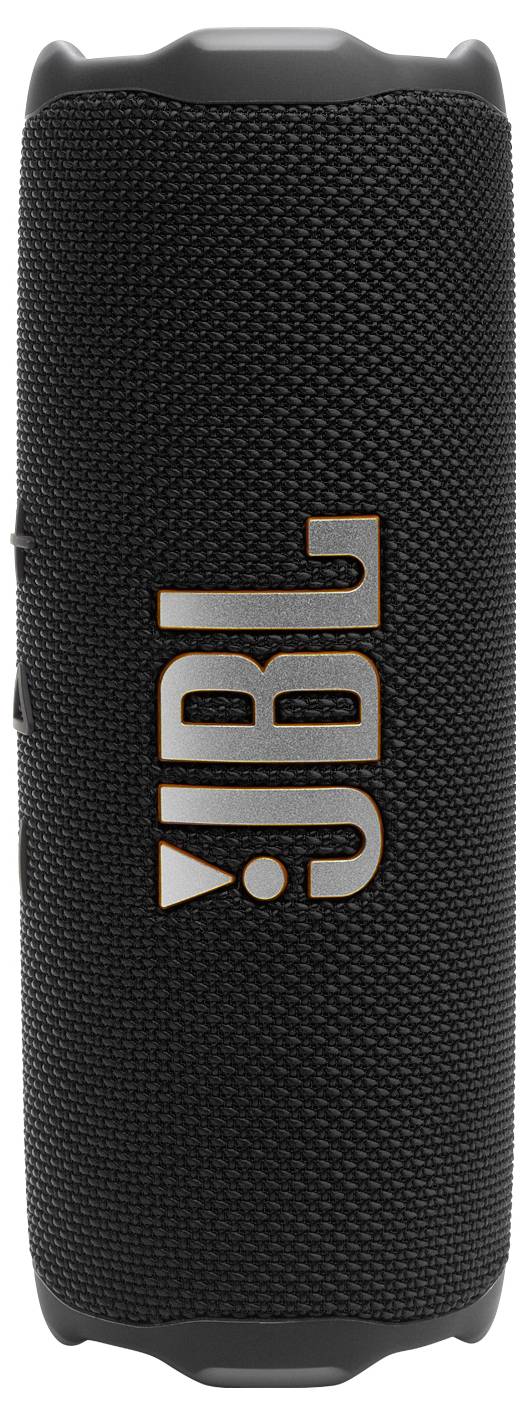 Černý válcový Bluetooth reproduktor s texturovaným textilním povrchem a stříbrným logem "JBL" na boku.