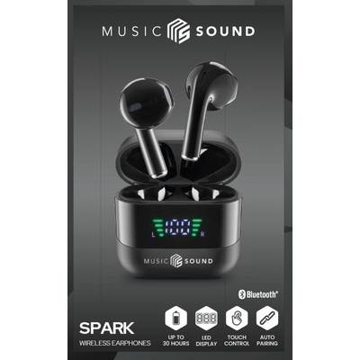 Bezdrátová sluchátka 'Music Sound Spark' s LED displejem v nabíjecím pouzdře. Funkce: až 30 hodin přehrávání, Bluetooth, dotykové ovládání, automatické párování.