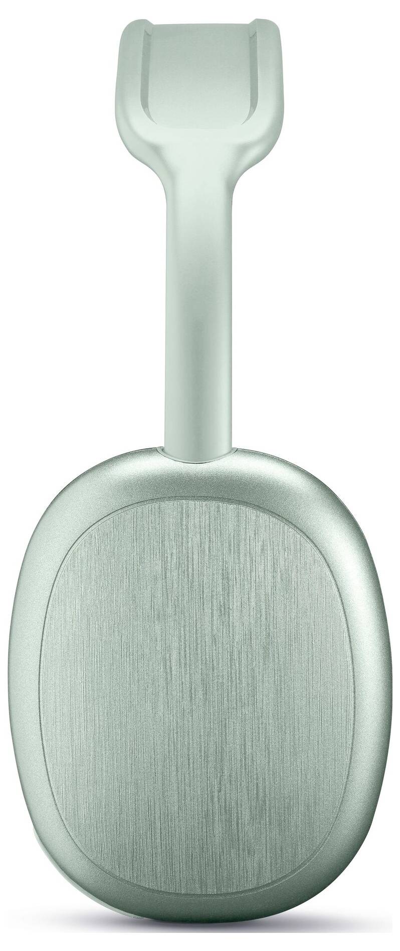 Elegantní bezdrátové sluchátko v barvě mořské zelené s kovovým povrchem, které prezentuje moderní a minimalistický design.