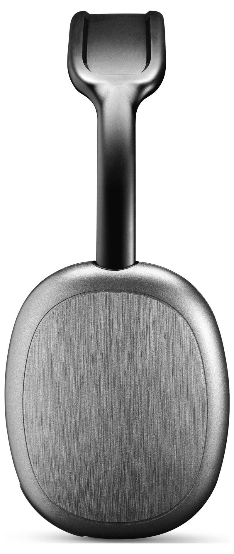 Elegantní, kovové sluchátka over-ear s kartáčovaným povrchem, zdůrazňující jeho moderní a sofistikovaný design.