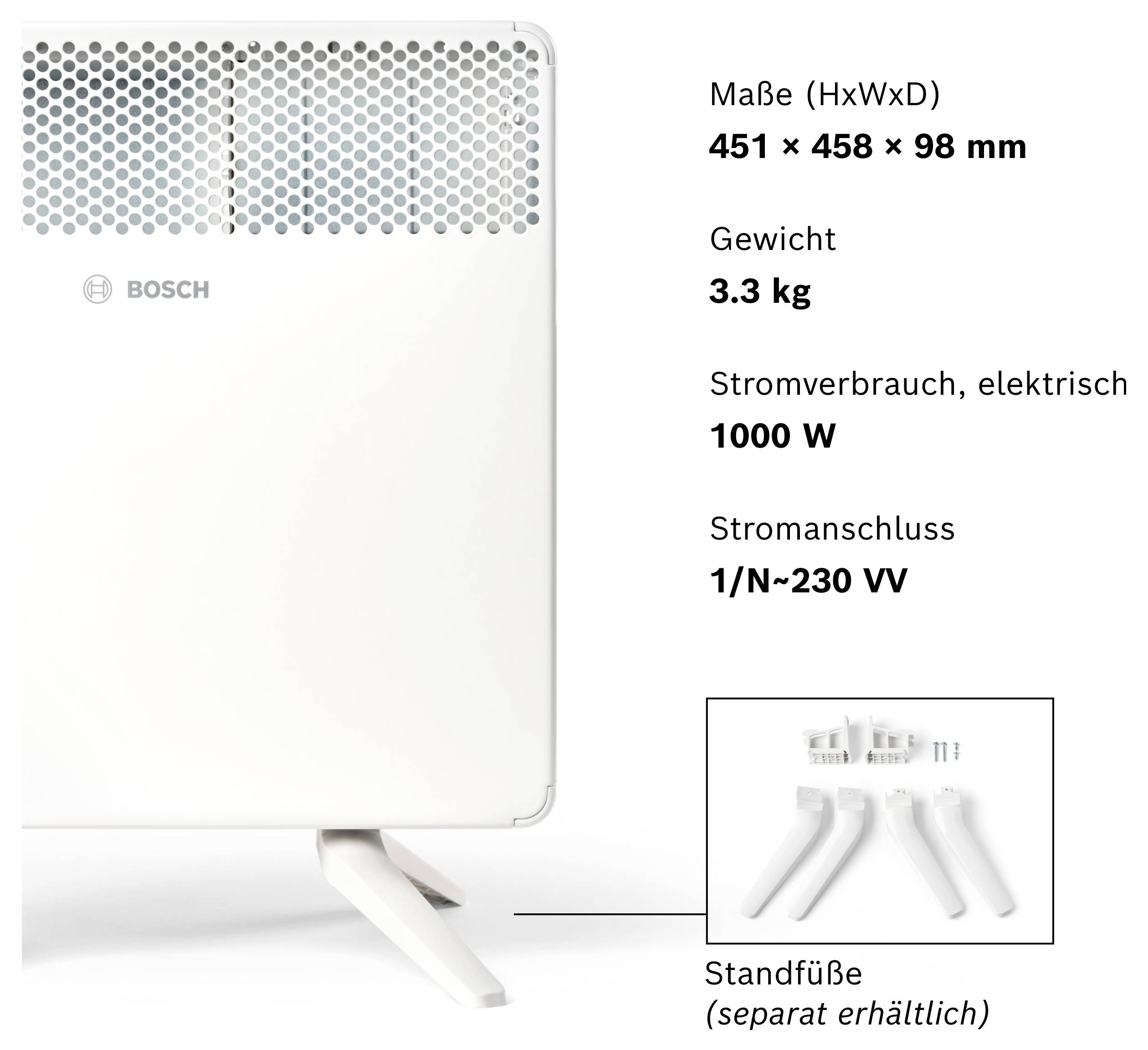Bosch Home Comfort 7738345644 konvektor, HC4000-10, 1000 W, bílá-6