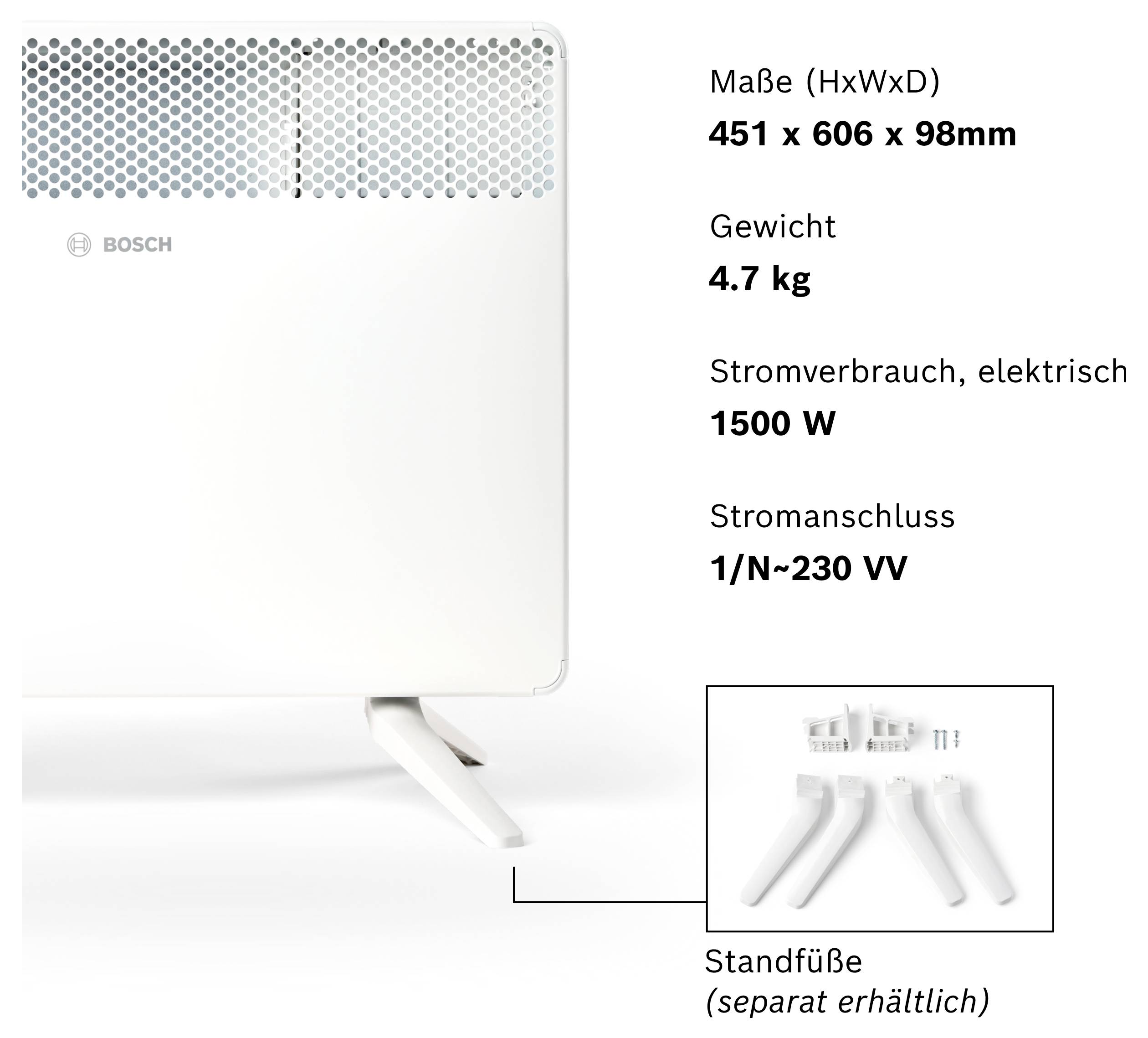Bosch Home Comfort 7738345645 konvektor, HC4000-15, 1500 W, bílá-6