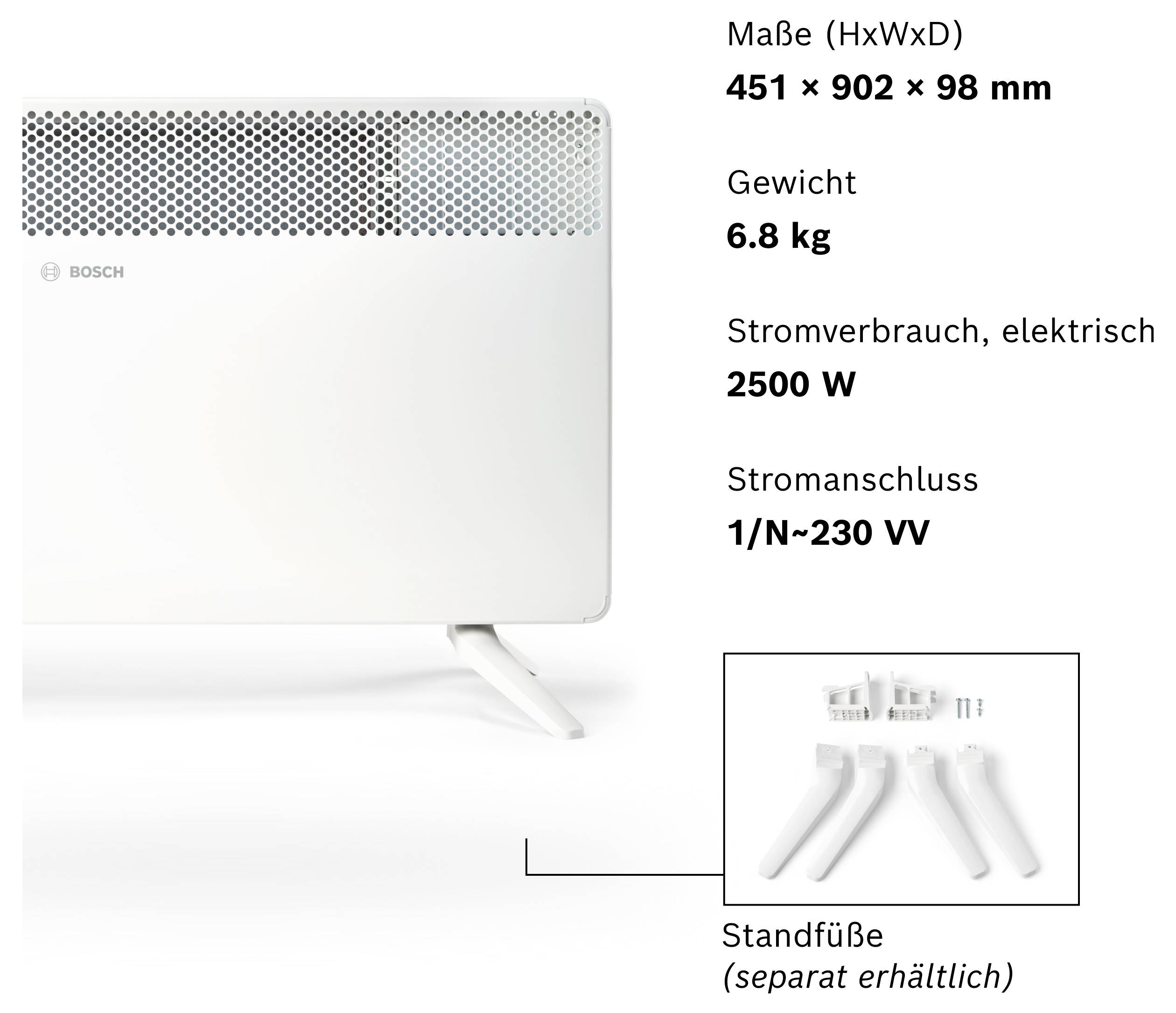 Bosch Home Comfort 7738345647 konvektor, HC4000-25, 2500 W, bílá-6