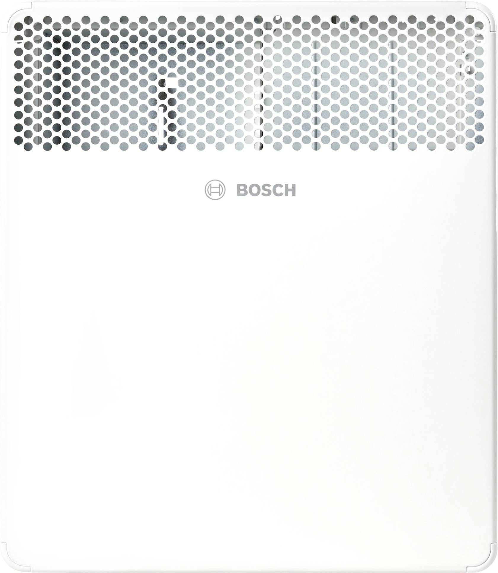Obdélníkový čistič vzduchu značky "Bosch" s větrávaným horním panelem pro cirkulaci vzduchu.