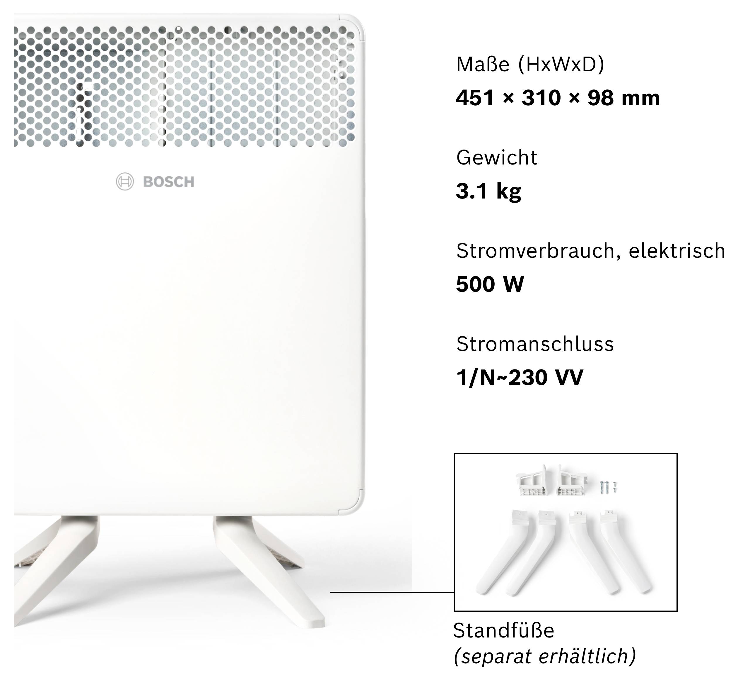 Bosch Home Comfort 7738345643 konvektor, HC4000-5, 500 W, bílá-6