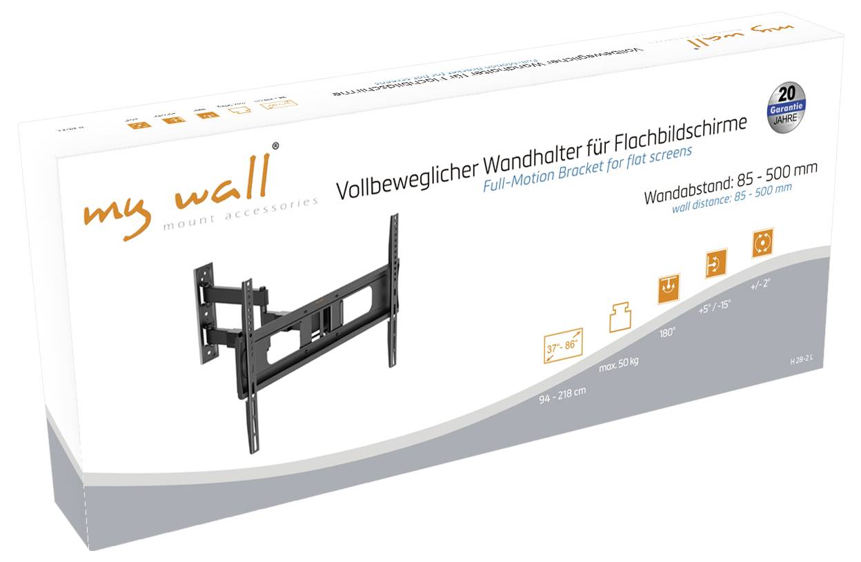 Box pro 'my wall' výkyvný nástěnný držák pro ploché obrazovky, kompatibilní s displeji o velikosti 37"-86", vzdálenost od stěny 85-500 mm.