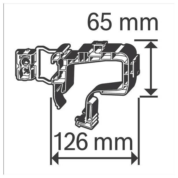 Průmyslový komponenční diagram znázorňující rozměry: 65 mm šířka a 126 mm výška.