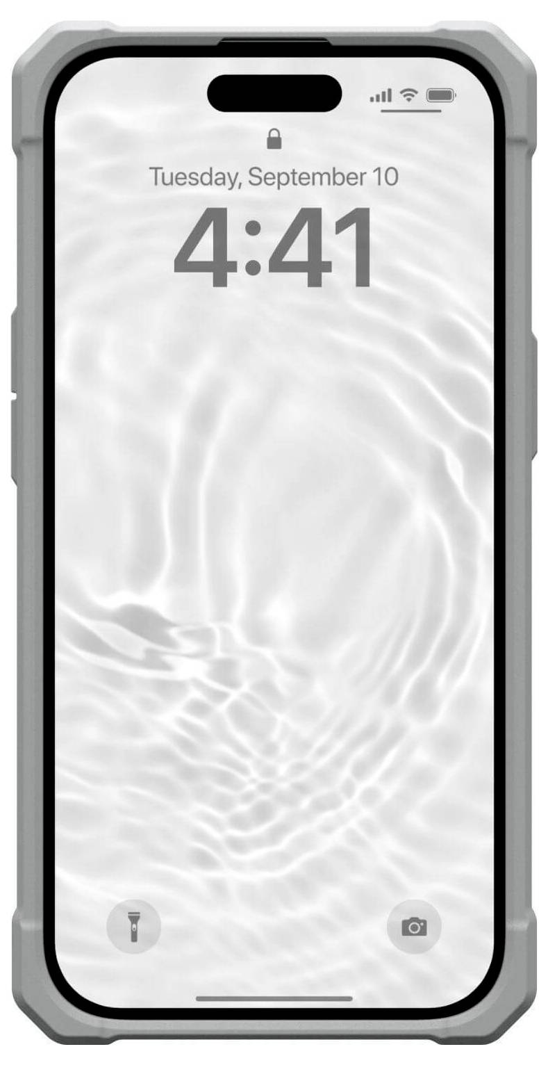 Chytrý telefon s odolným šedým obalem zobrazuje zamčenou obrazovku s datem „Úterý, 10. září" a časem „4:41".