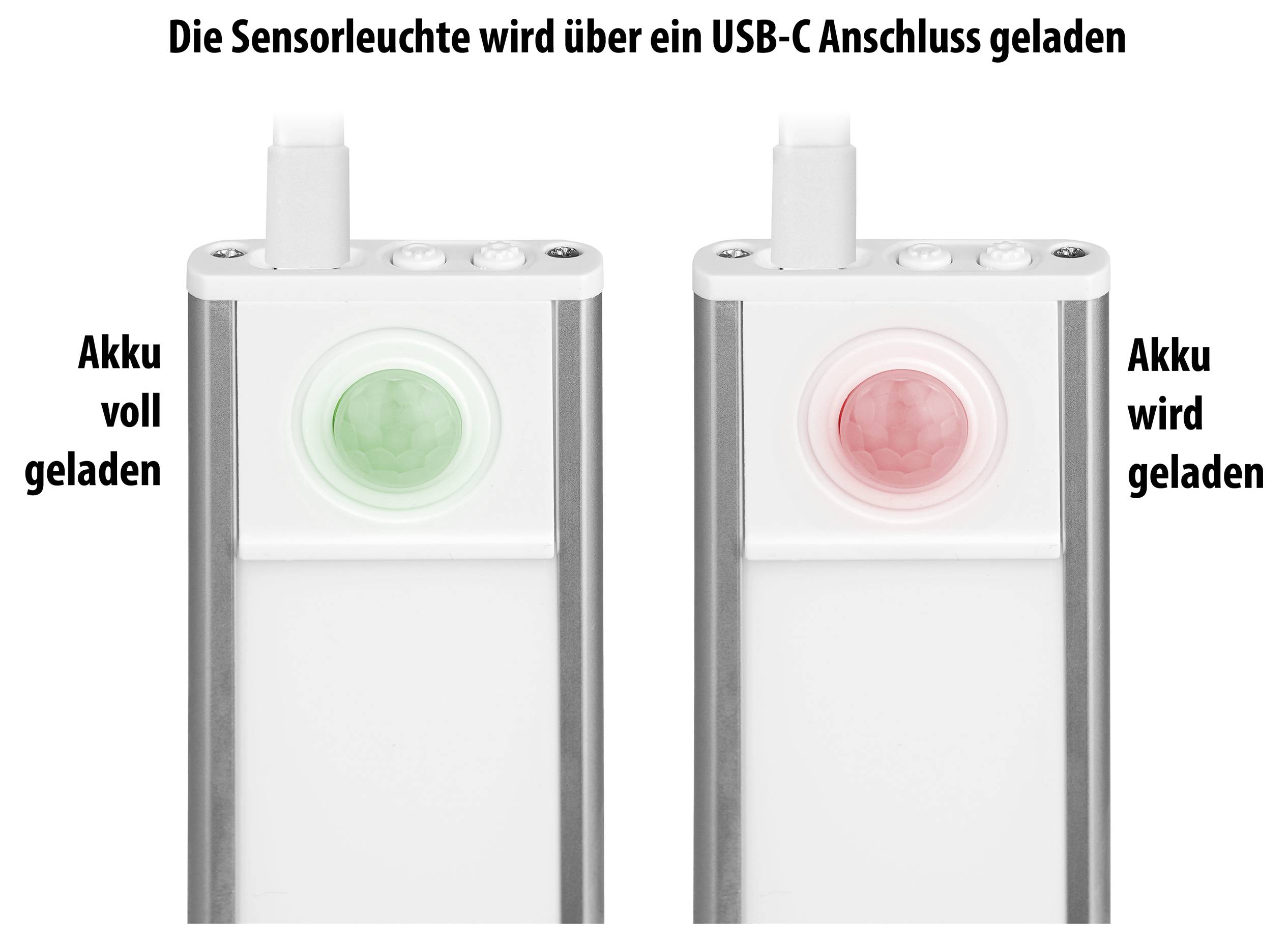 Senzorové světlo indikuje stav nabití: Zelená znamená 'baterie je plně nabitá', Červená znamená 'baterie se nabíjí'. Provoz přes USB-C.