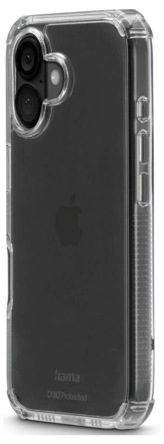 Průhledný ochranný kryt na mobilní telefon navržený pro smartphone, zobrazující jeho zadní stranu s transparentními boky a otvory pro kameru a tlačítka.