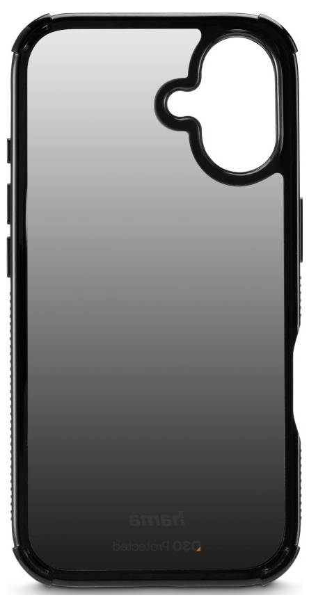 Černý telefonní kryt s elegantním designem, s výřezy pro tlačítka a fotoaparát, který poskytuje ochranu a styl.