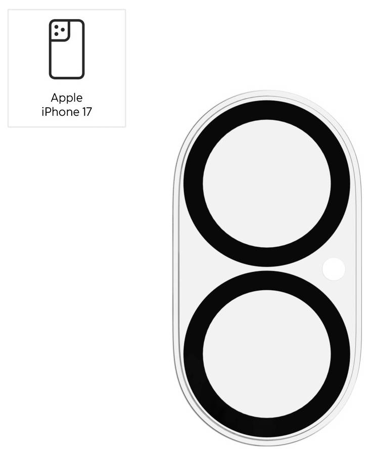 Diagram znázorňující údajný design rozložení fotoaparátu 'Apple iPhone 17', který zobrazuje dva velké objektivy umístěné vertikálně vedle sebe.