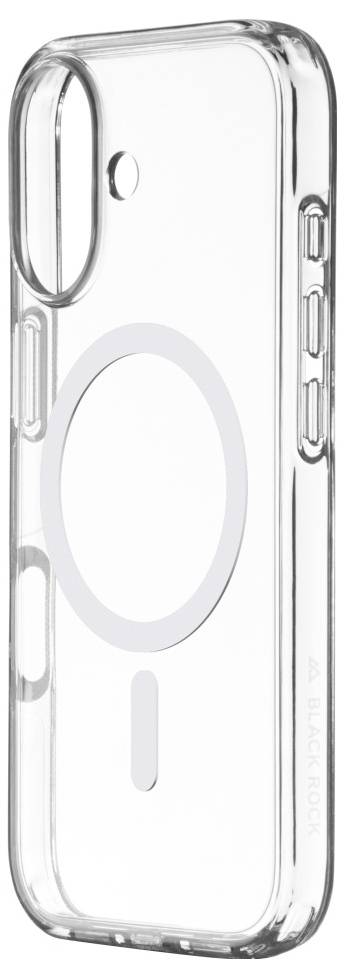 Průhledný kryt telefonu s vestavěným kruhovým magnetem pro kompatibilitu s MagSafe, určený pro smartphone s duálním fotoaparátem.