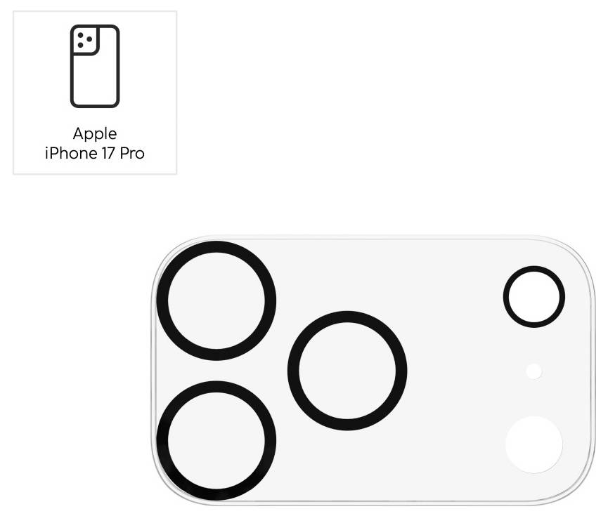 Uspořádání fotoaparátu 'Apple iPhone 17 Pro' s třemi velkými čočkami a jednou menší čočkou na zadní straně.