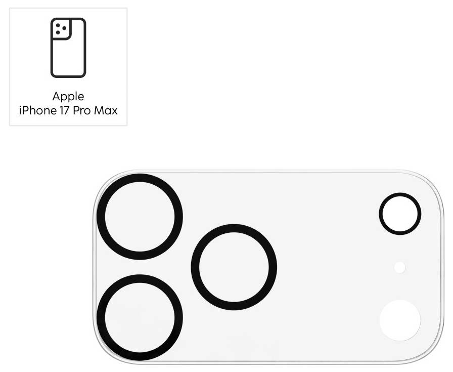 Obrázek Apple iPhone 17 Pro Max zobrazující schéma kamerového systému se třemi velkými čočkami a dodatečným menším snímačem.